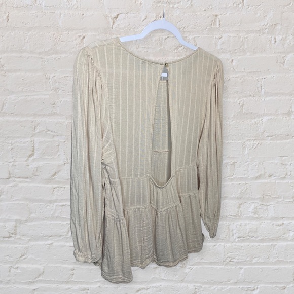 American Eagle Tiered Long Sleeve Shirt with Peekaboo Back XL Cream - Picture 2 of 2